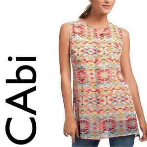 Cabi Tunic Top Pastel Lightweight Sleeveless Flowy Sheer‎ Pink Blue White Small